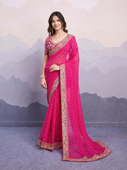 Pink Georgette Saree