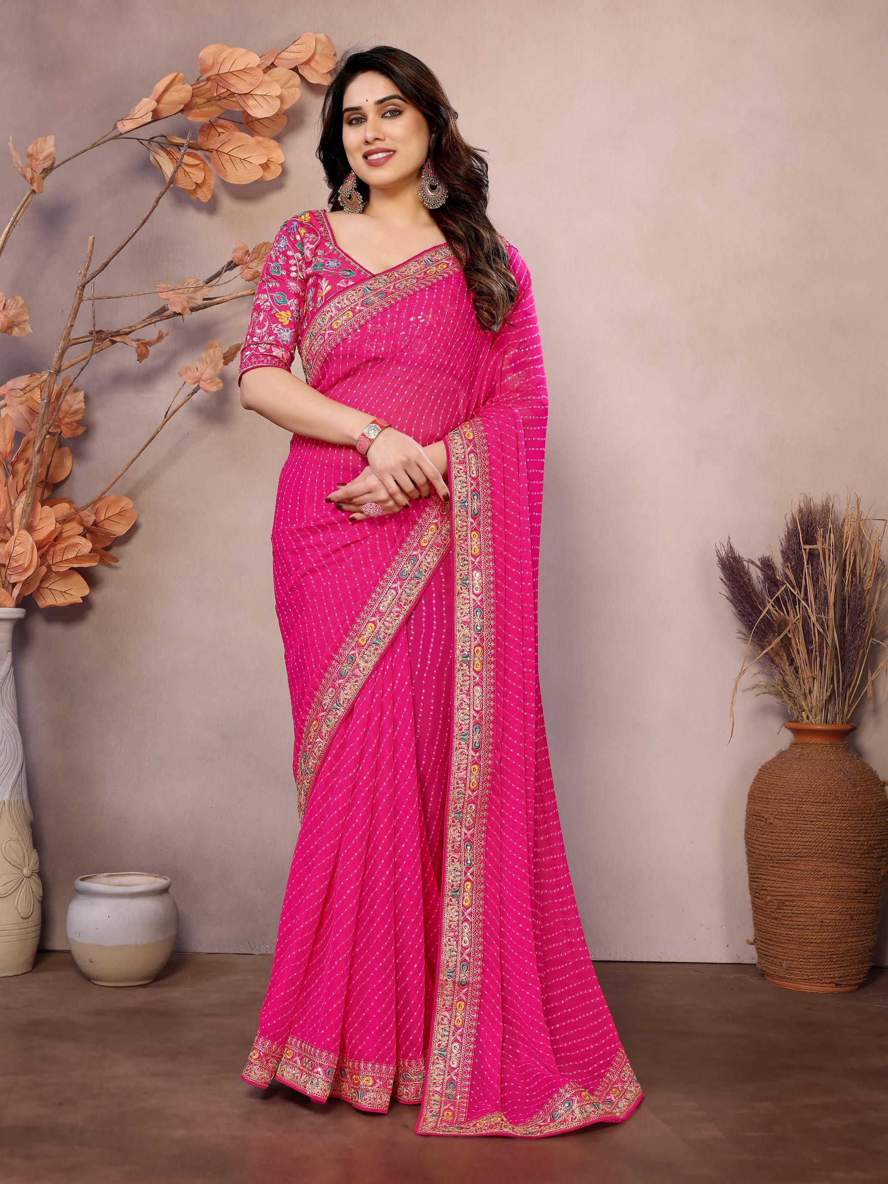 Pink Georgette Saree