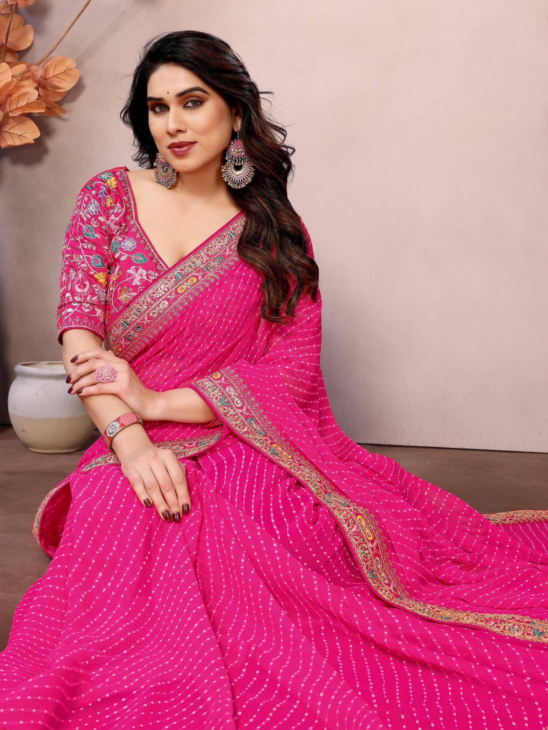 Pink Georgette Saree