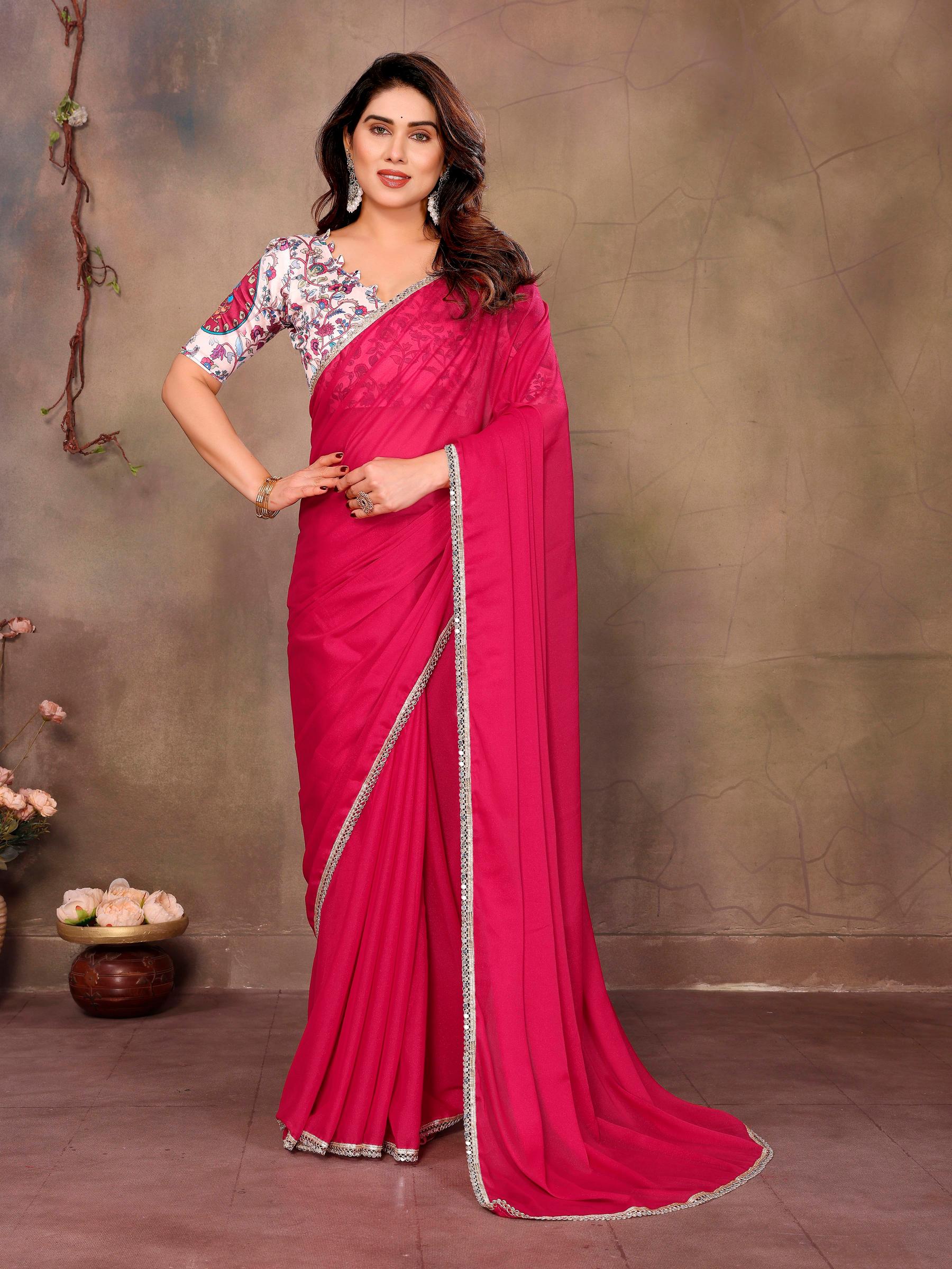Pink Georgette Saree
