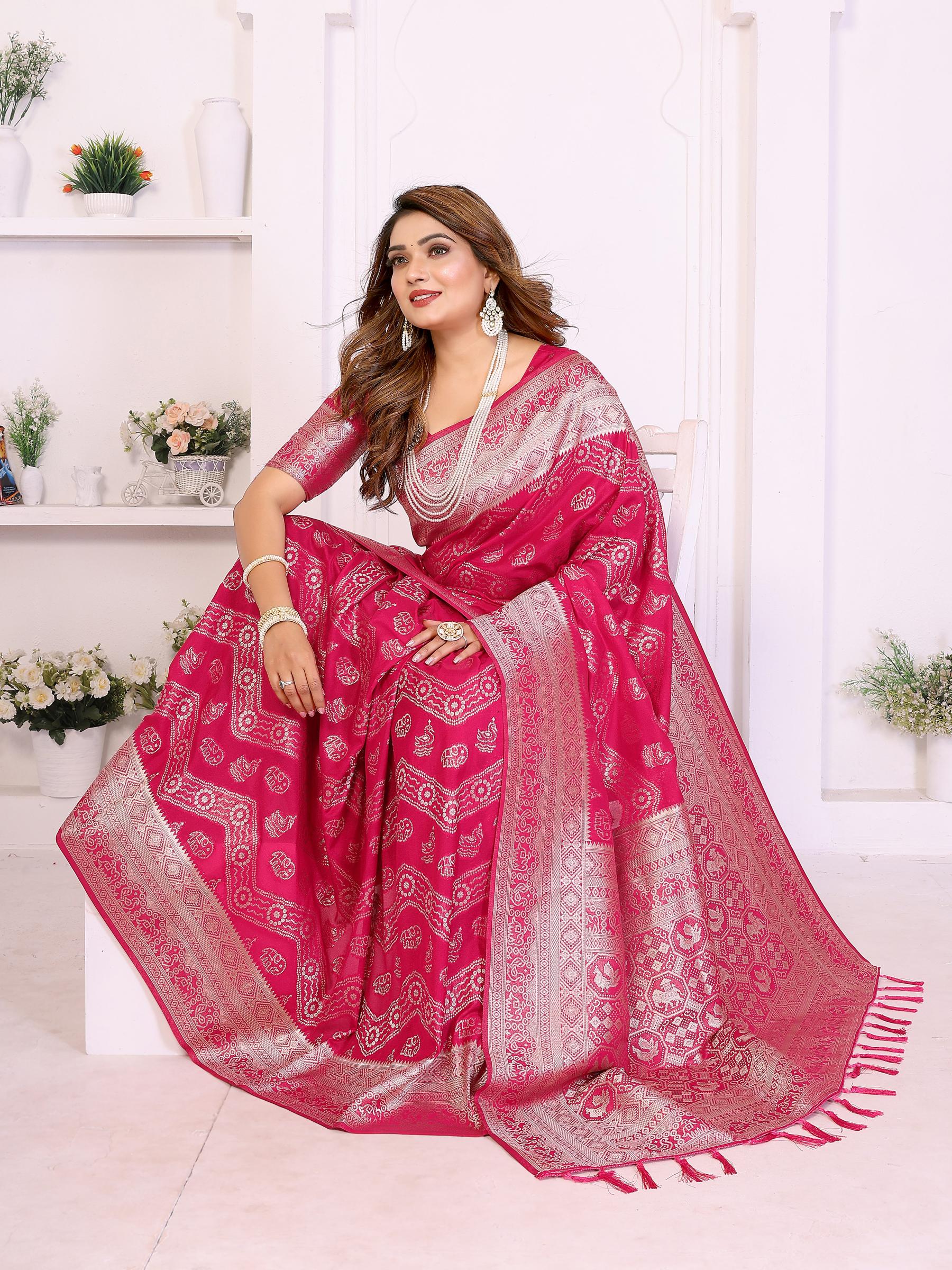 Pink Georgette Silk Jari Work Saree