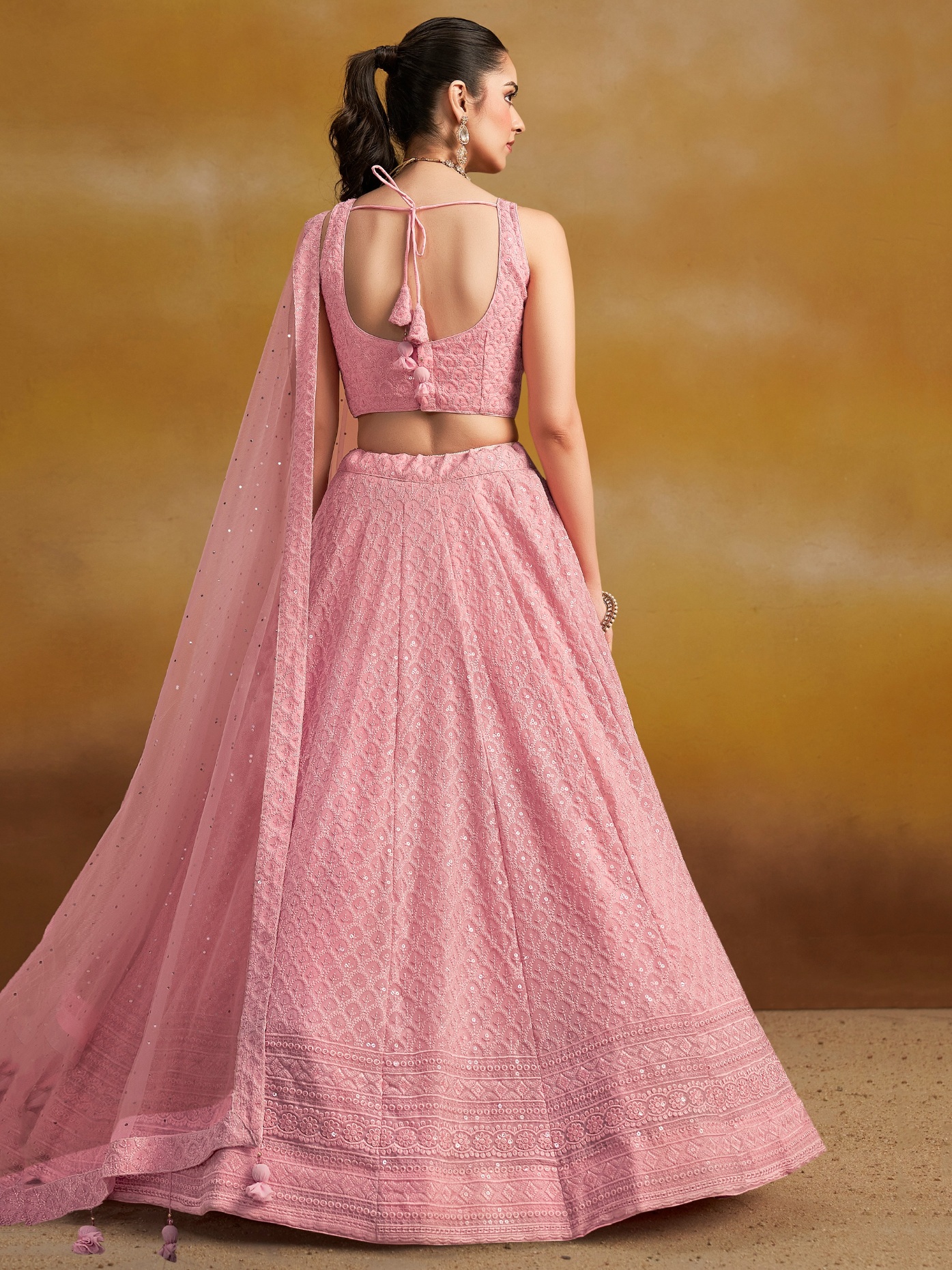 Pink Georgette Thread Sequins Embroidery Lehenga Choli — alternate view