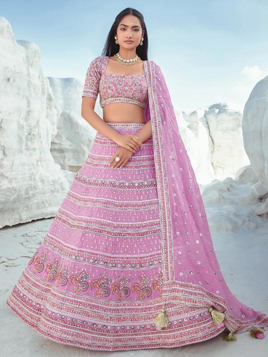 Pink Georgette Umbrella Lehenga