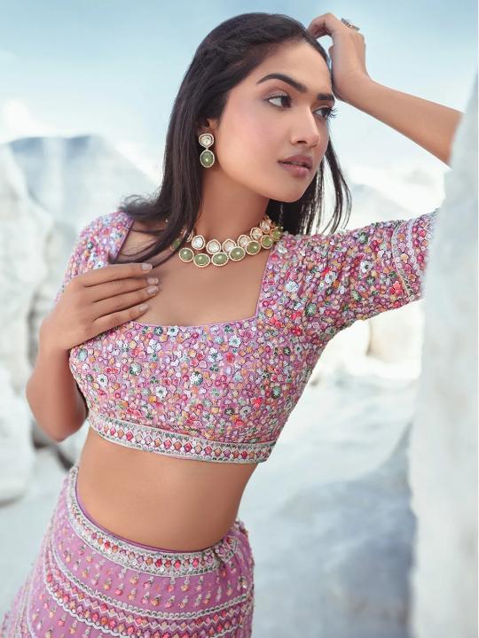 Pink Georgette Umbrella Lehenga