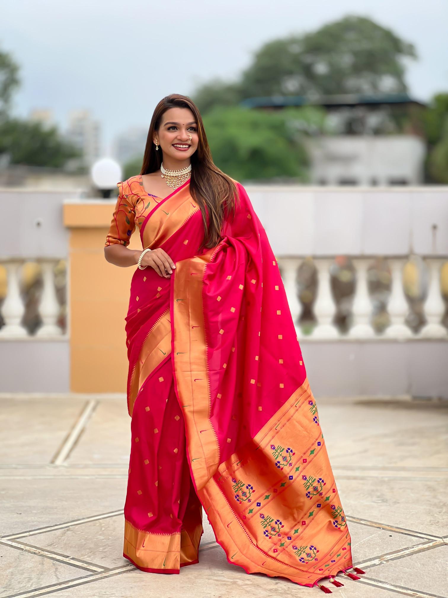 Pink Gold Paithani Silk Saree
