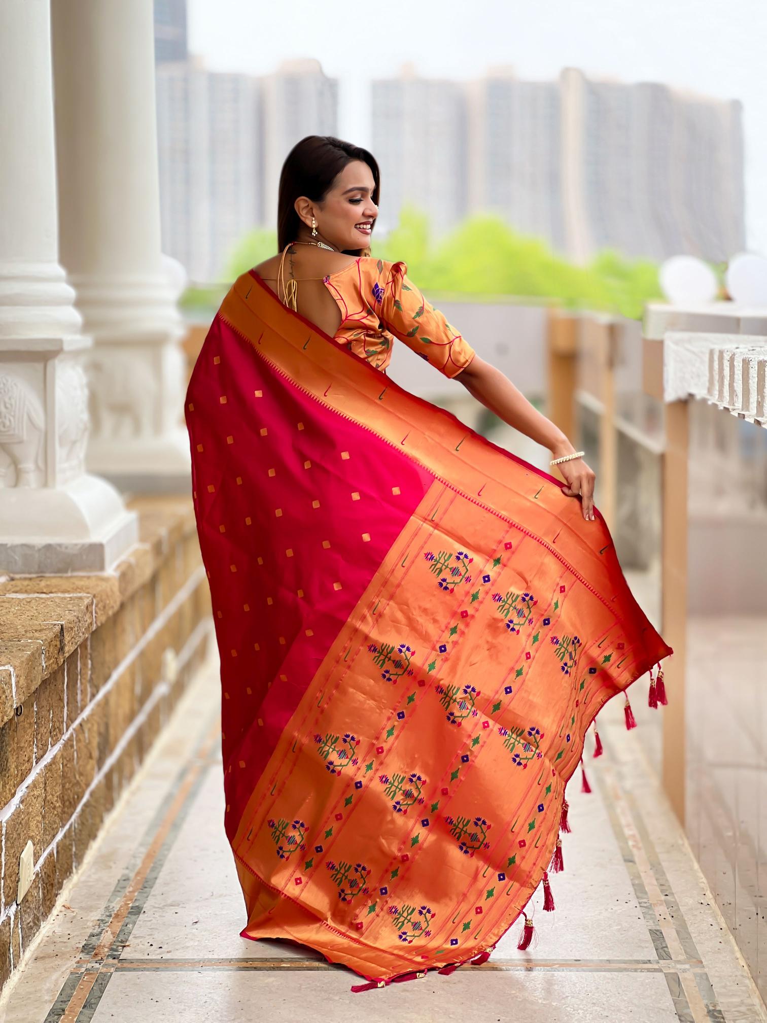 Pink Gold Paithani Silk Saree — alternate view