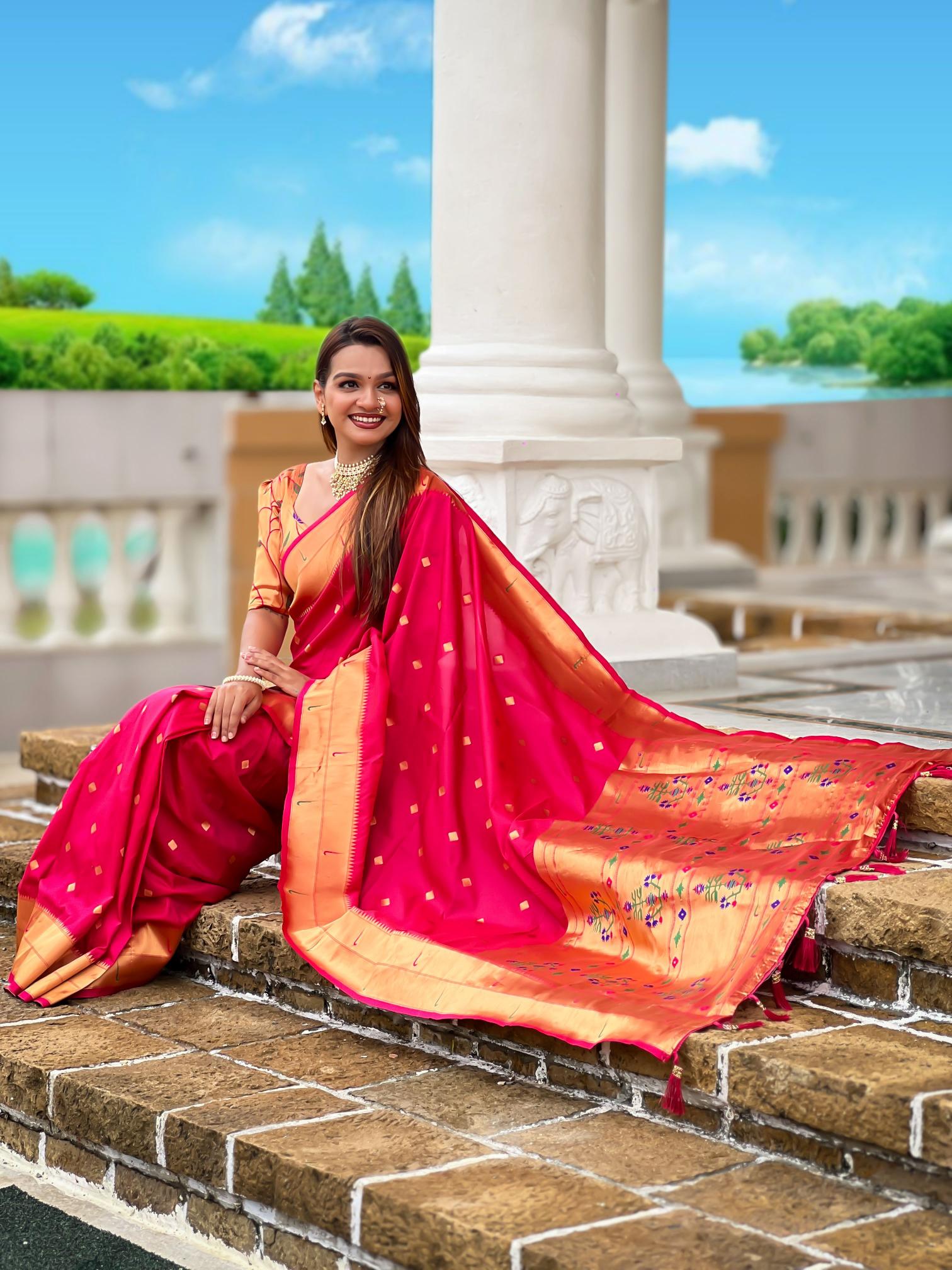 Pink Gold Paithani Silk Saree