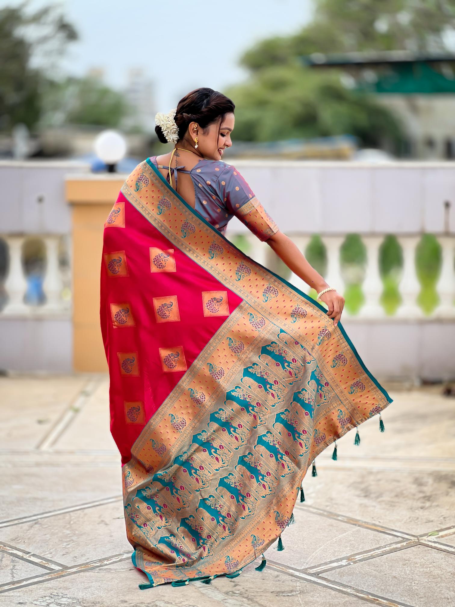 Pink Grey Banarasi Silk Saree — alternate view