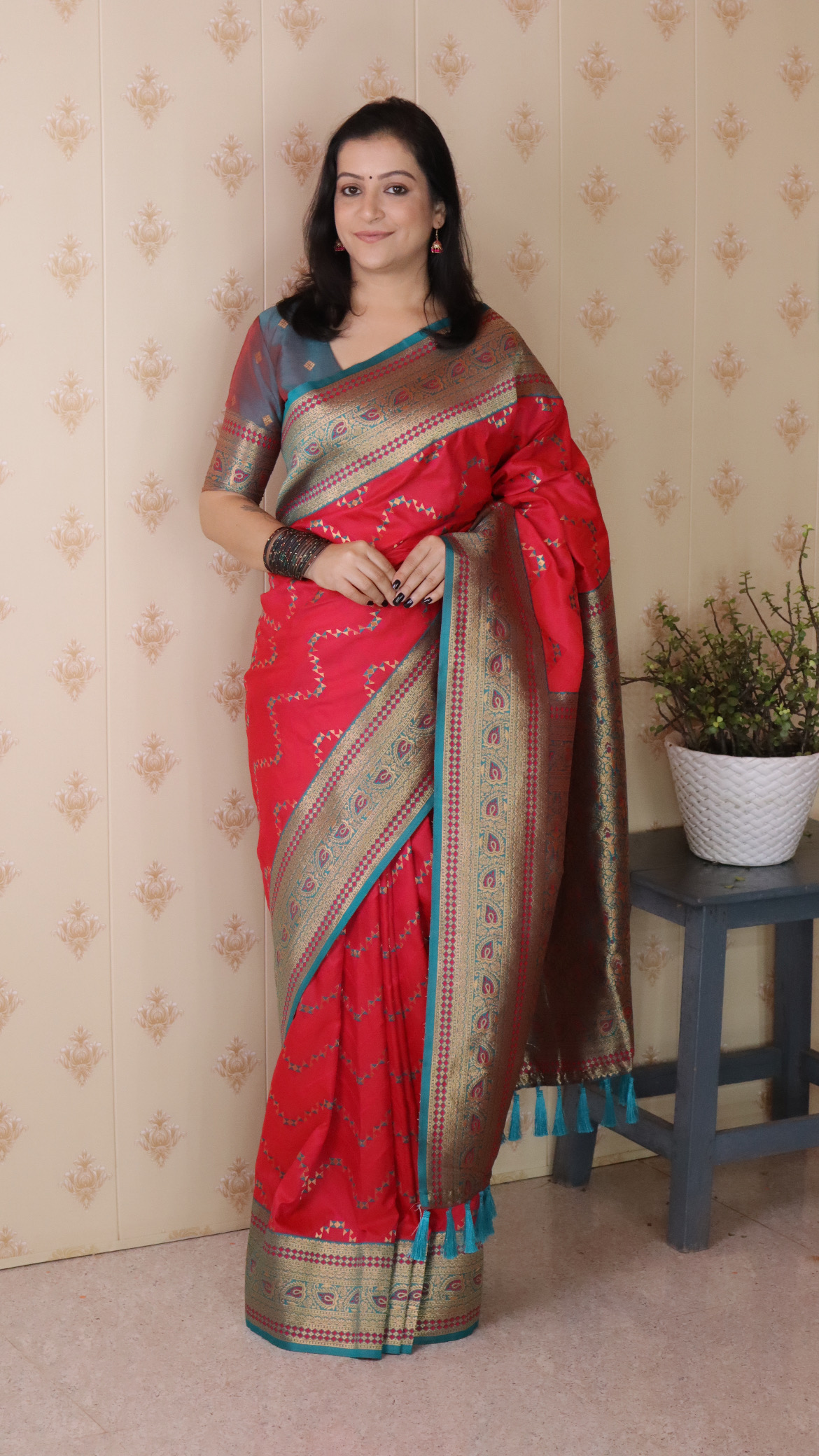 Pink Grey Banarasi Silk Zari Designer Saree