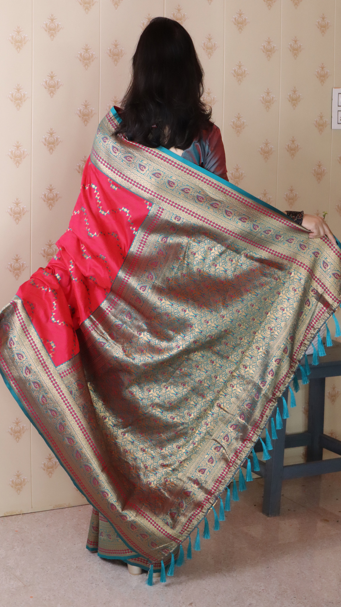 Pink Grey Banarasi Silk Zari Designer Saree — alternate view