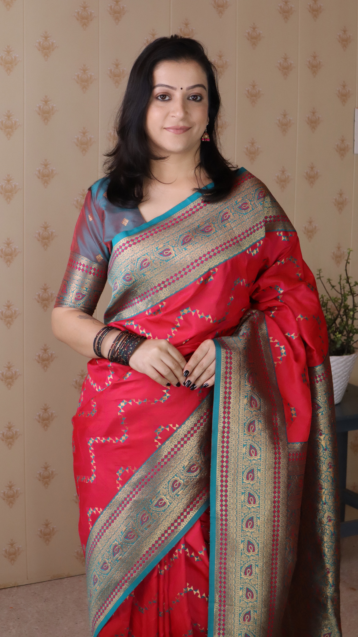 Pink Grey Banarasi Silk Zari Designer Saree