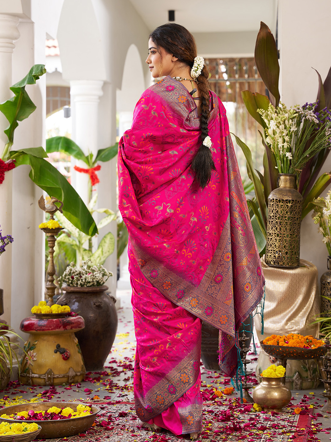 Pink Grey Soft Silk Woven Saree — alternate view