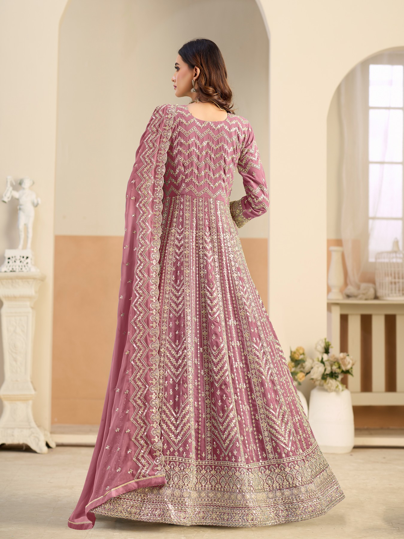 Pink Heavy Embroidered Faux Georgette Anarkali Suit — alternate view