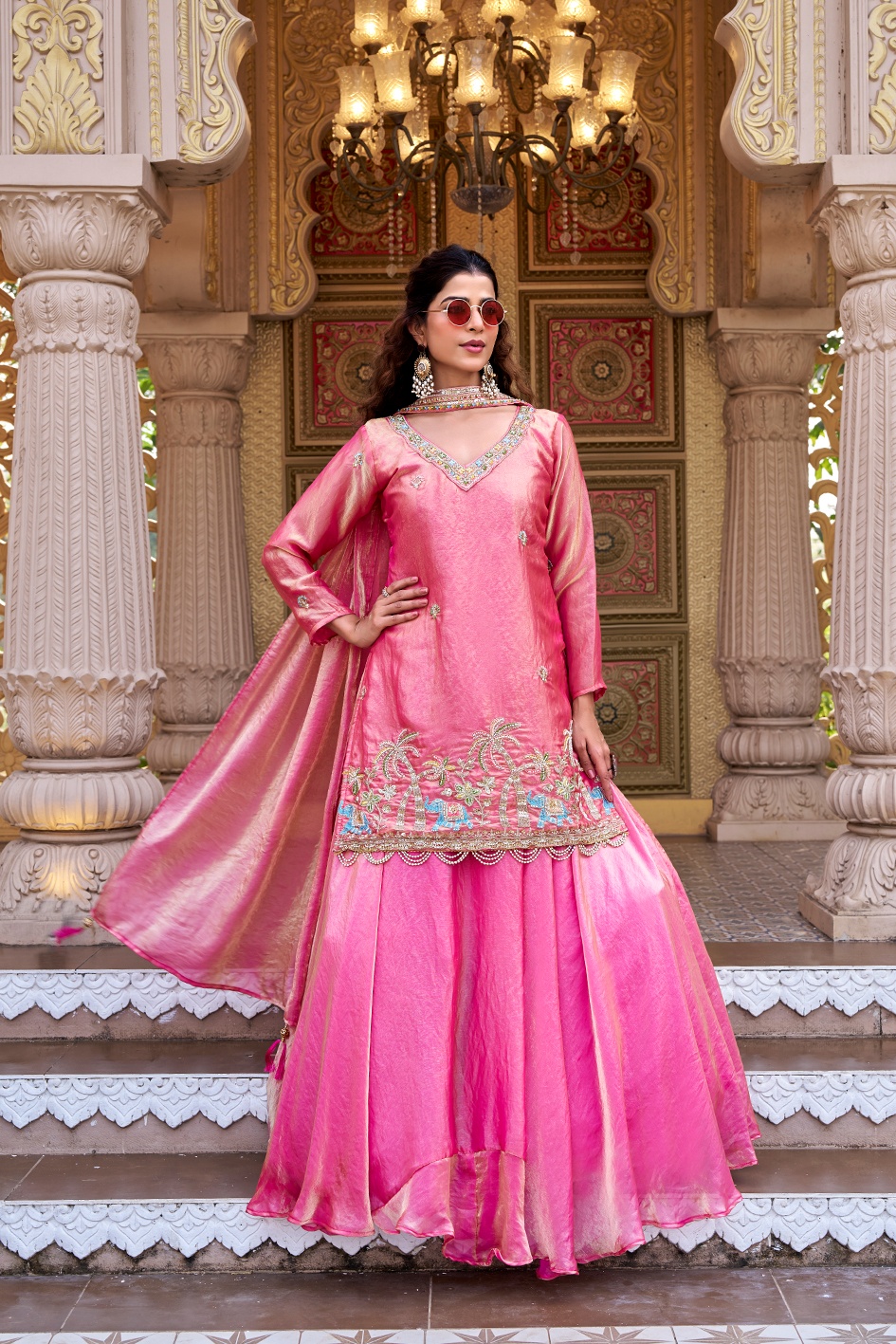 Pink Heavy Embroidered Pure Fendy Long Choli Lehenga