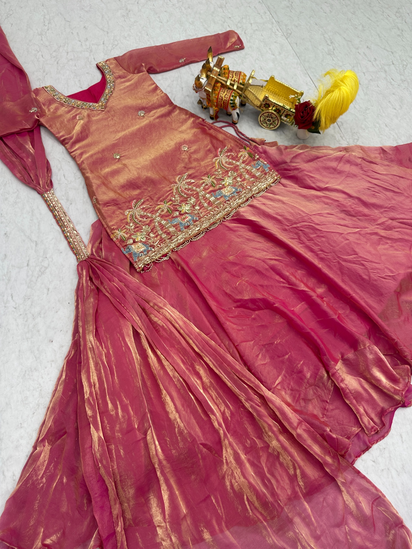 Pink Heavy Embroidered Pure Fendy Long Choli Lehenga