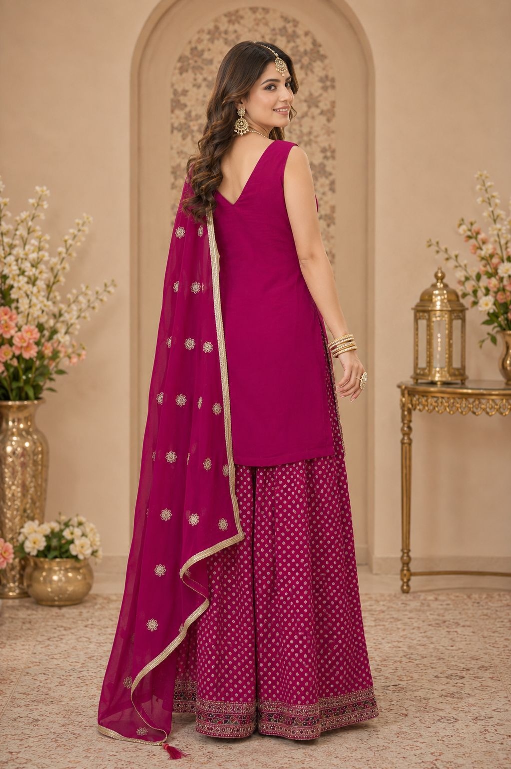 Pink Heritage Embroidered Georgette Sharara Suit — alternate view