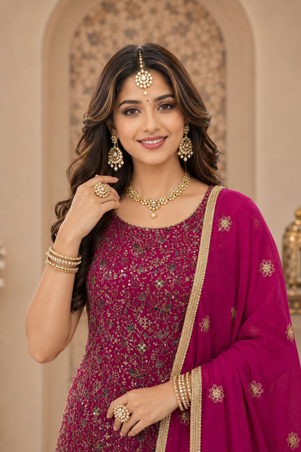 Pink Heritage Embroidered Georgette Sharara Suit