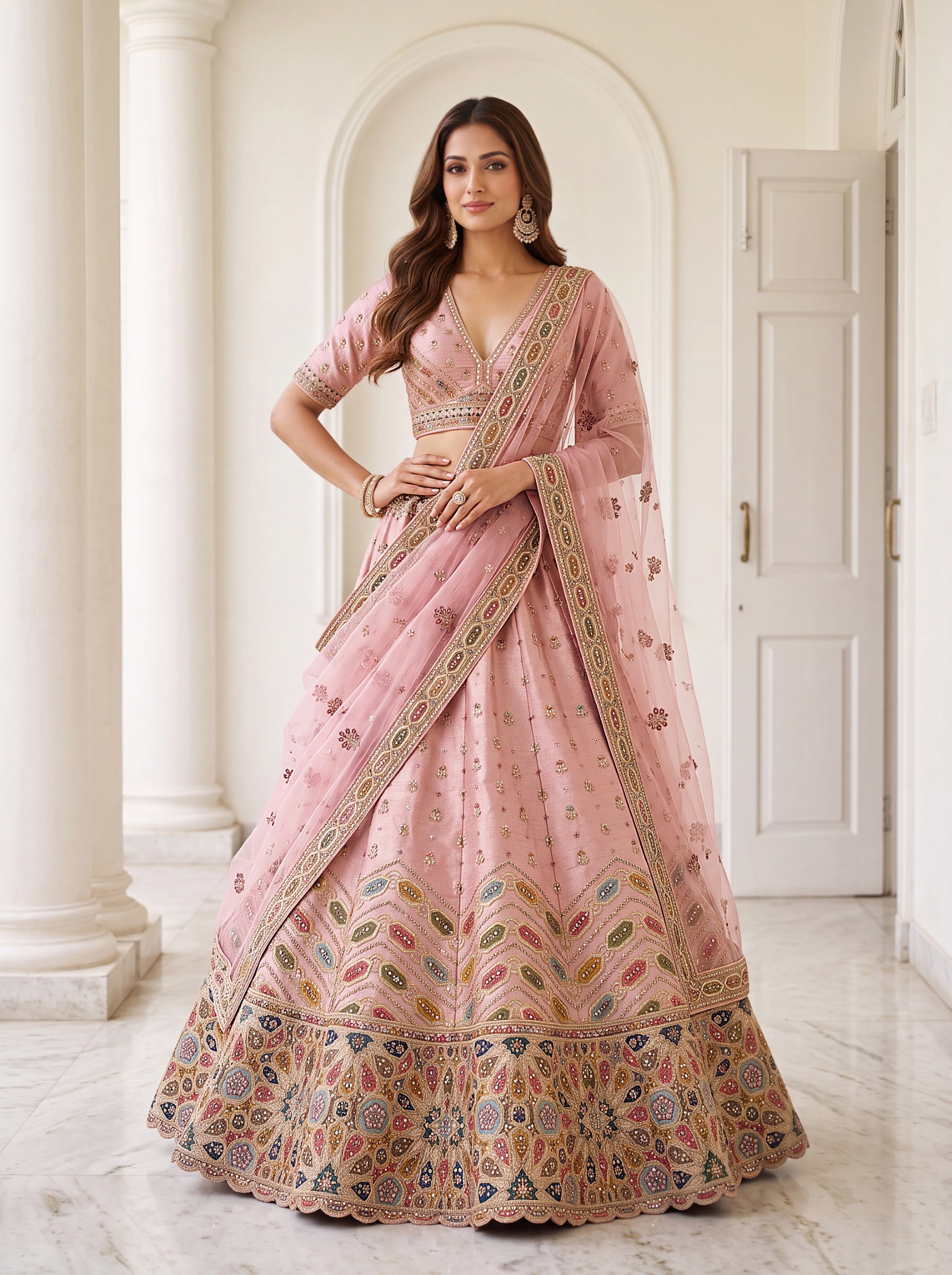 Pink Heritage Embroidered Silk Lehenga Choli