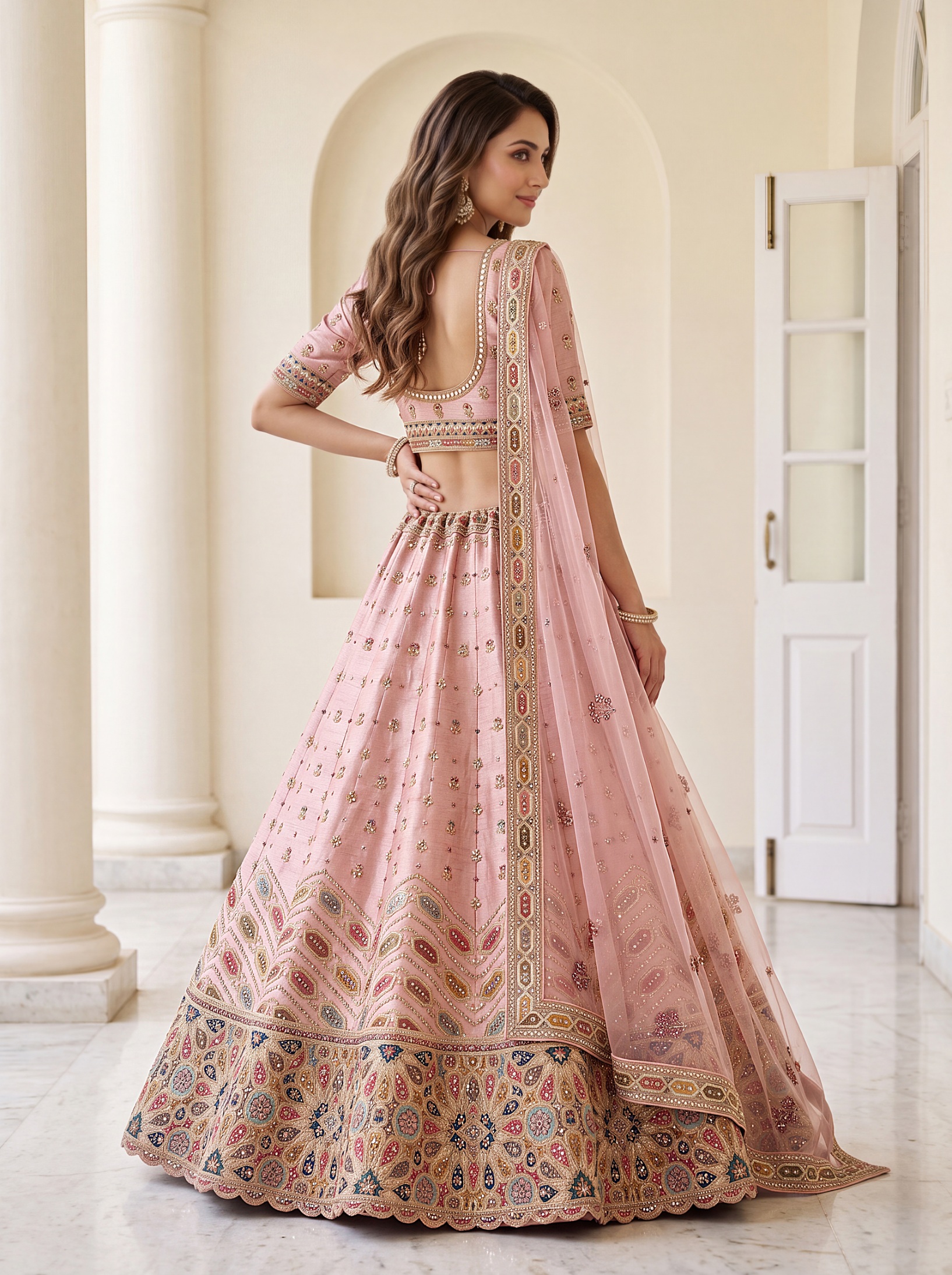Pink Heritage Embroidered Silk Lehenga Choli — alternate view