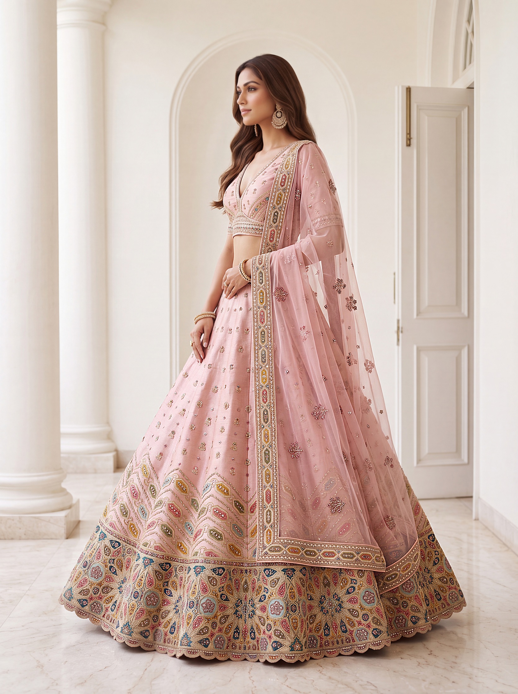 Pink Heritage Embroidered Silk Lehenga Choli