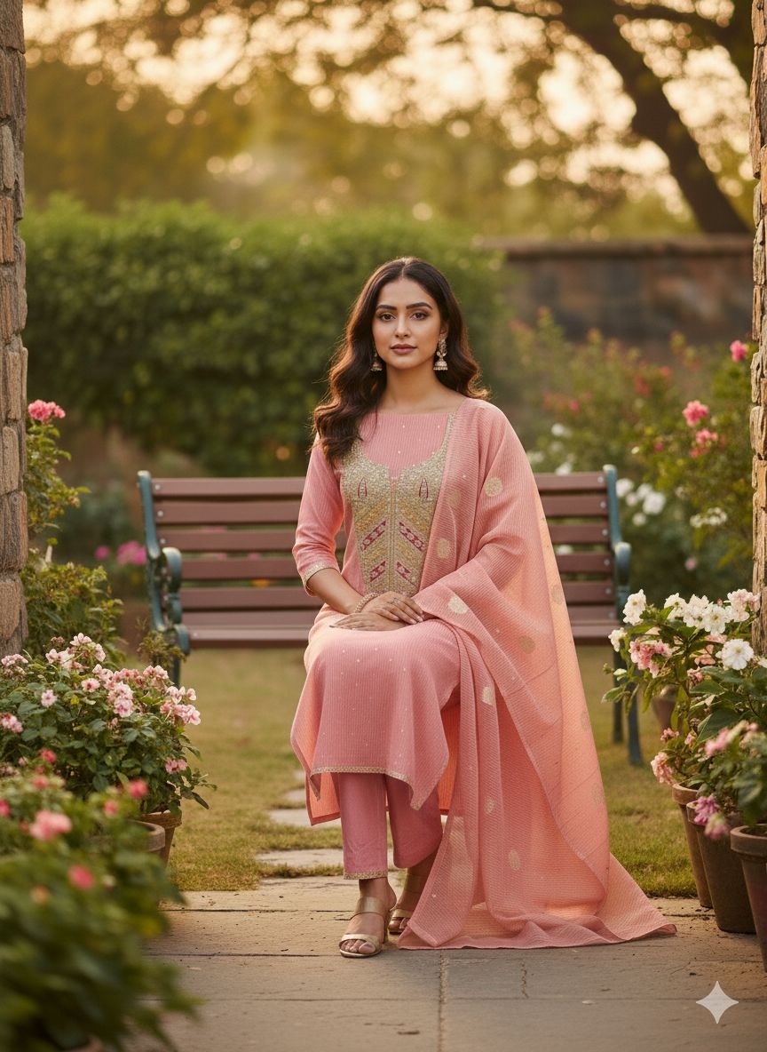 Pink Jacquard Kasha Salwar Suit — alternate view