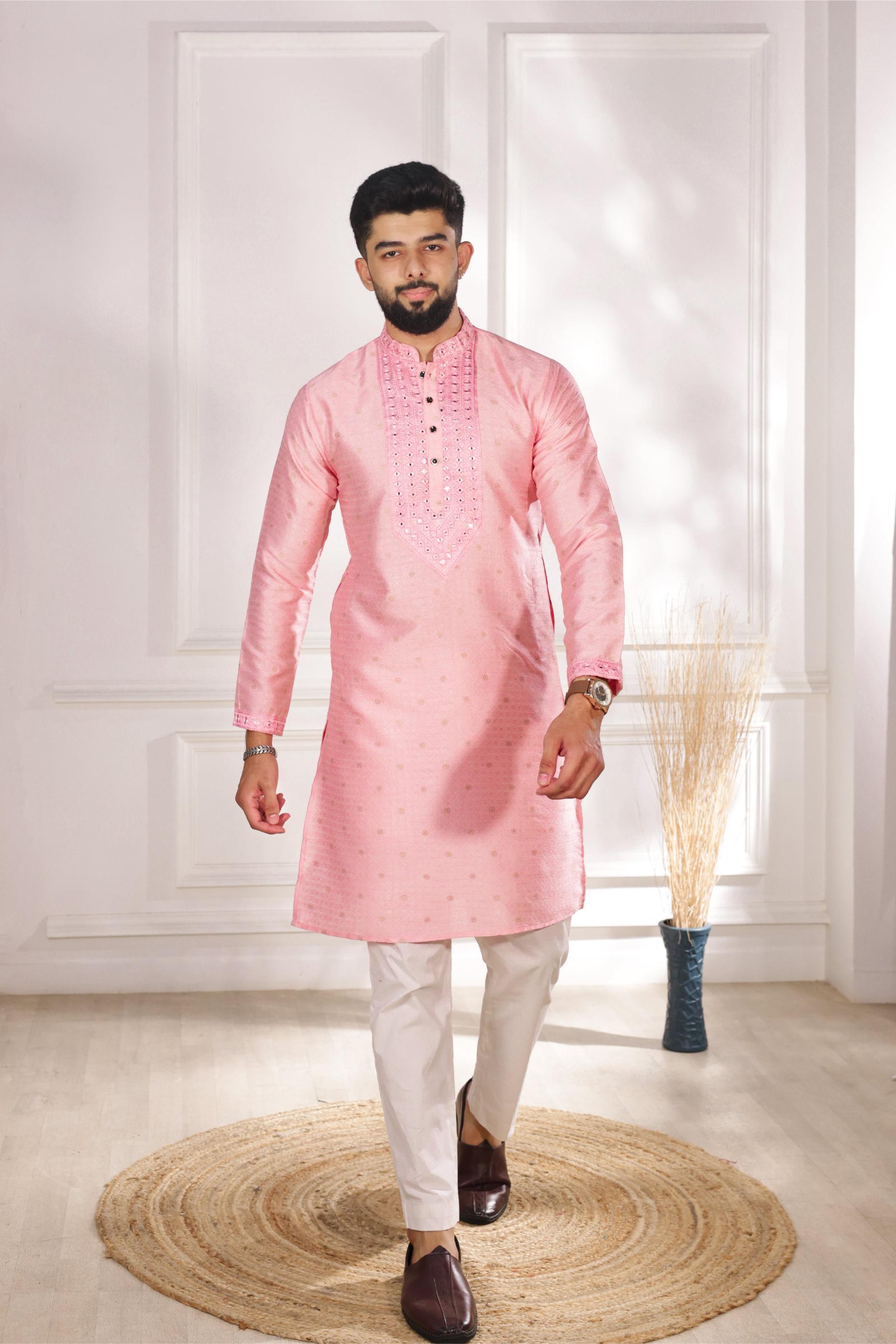 Pink Jacquard Silk Kurta Pyjama