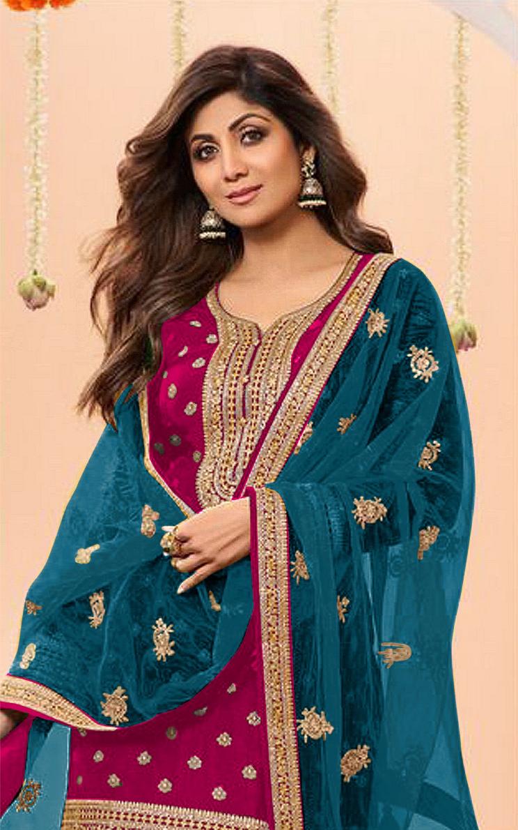 Pink Jacquard Silk Patiala Suit — alternate view