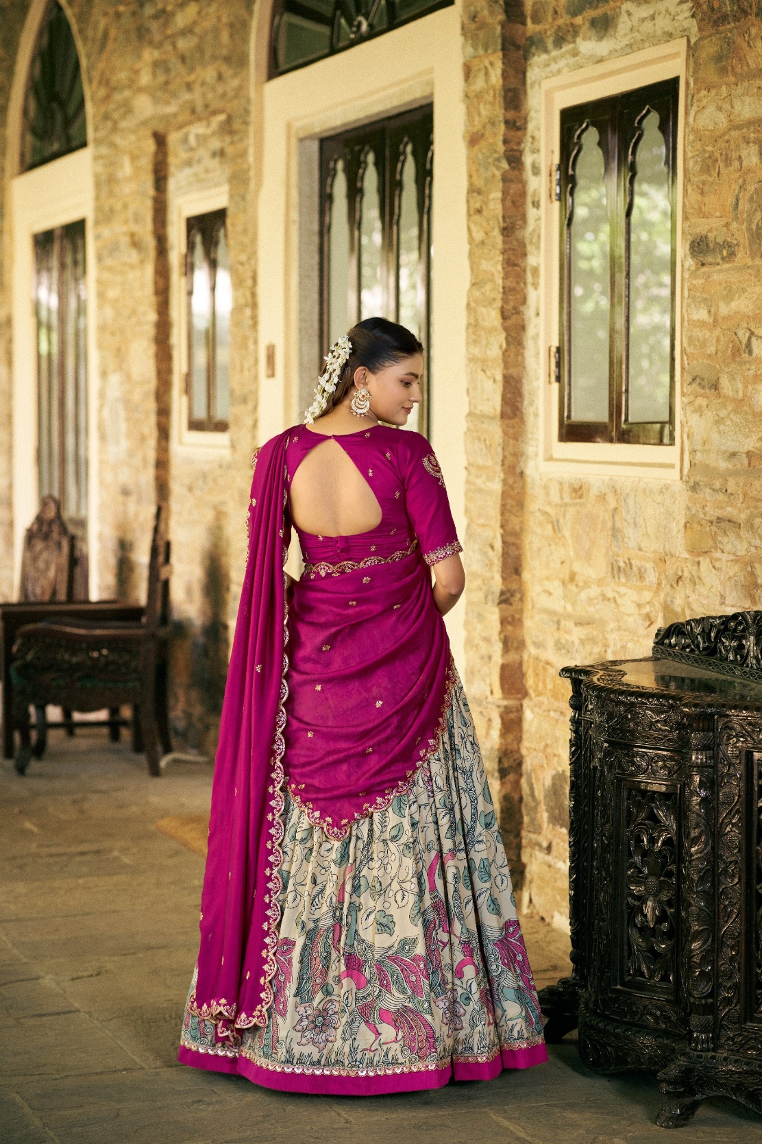 Pink Kalamkari Lace Border Lehenga Choli — alternate view