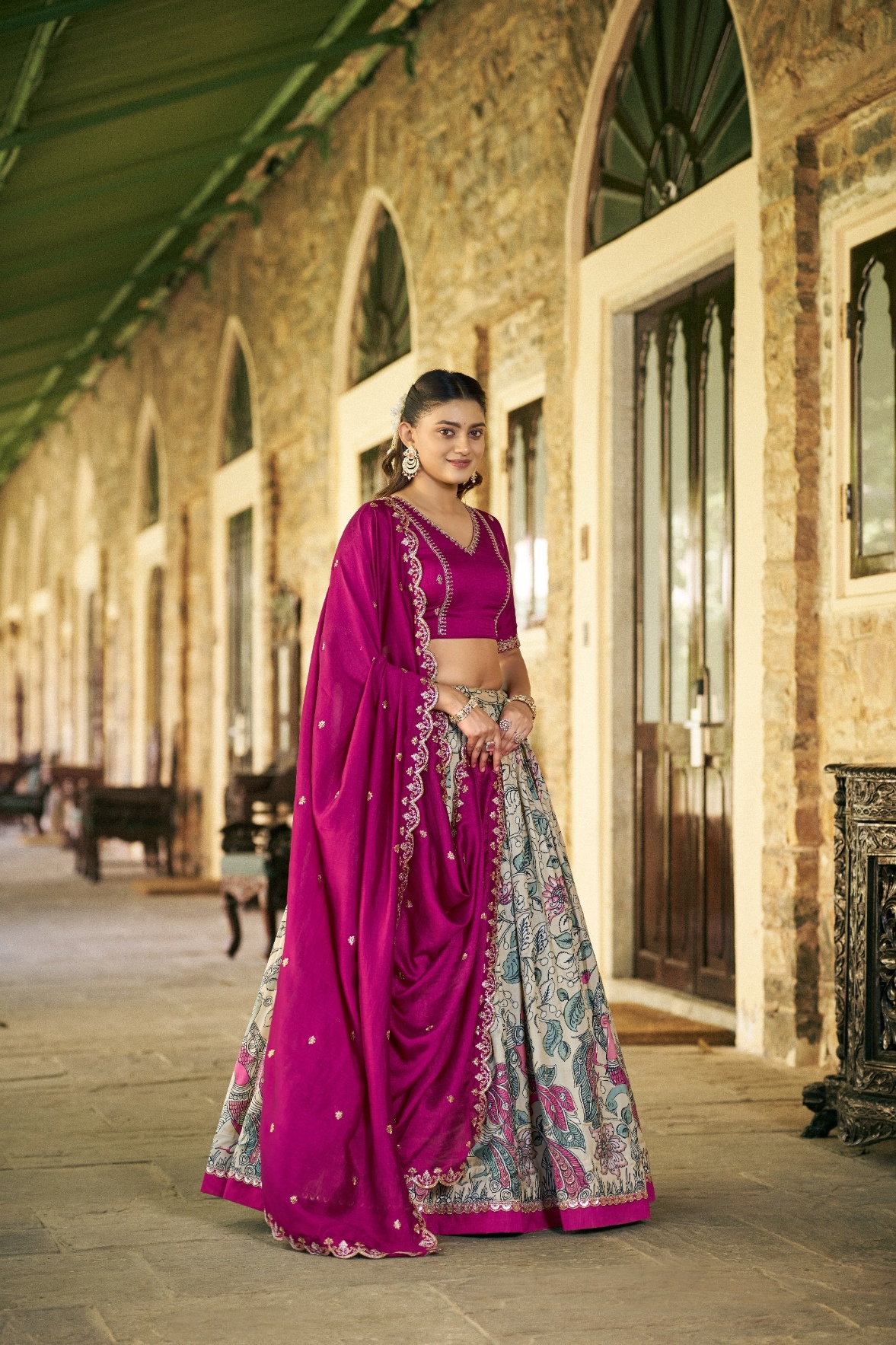 Pink Kalamkari Lace Border Lehenga Choli