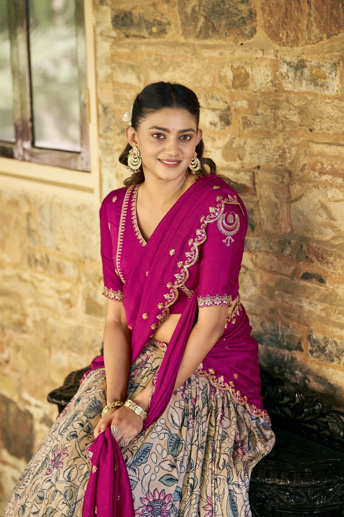 Pink Kalamkari Lace Border Lehenga Choli