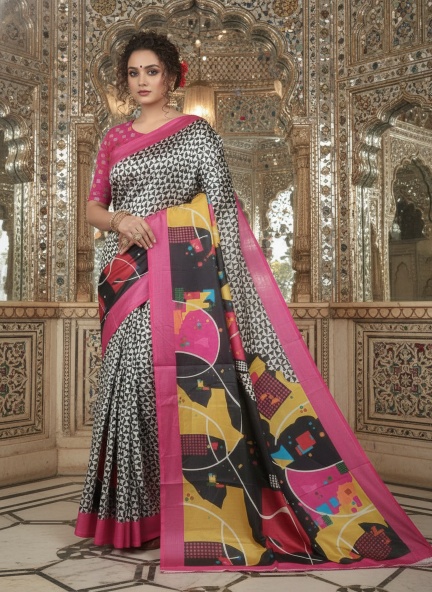 Pink Kalini Designer Digital Printed Crepe Silk Saree