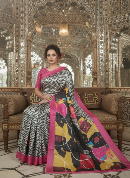 Pink Kalini Designer Digital Printed Crepe Silk Saree