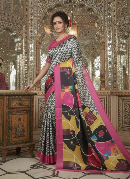 Pink Kalini Designer Digital Printed Crepe Silk Saree