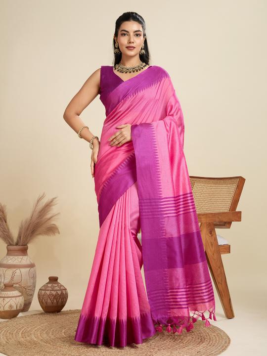 Pink Khadi Raw Silk Saree