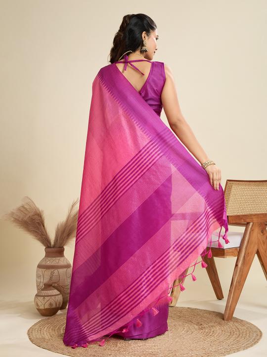 Pink Khadi Raw Silk Saree — alternate view