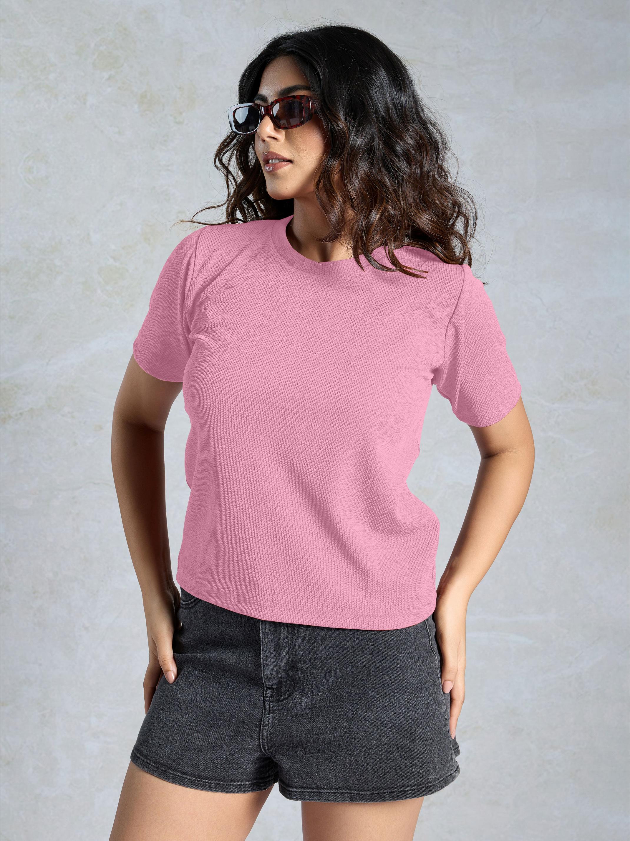 Pink Knitted Casual T-Shirt