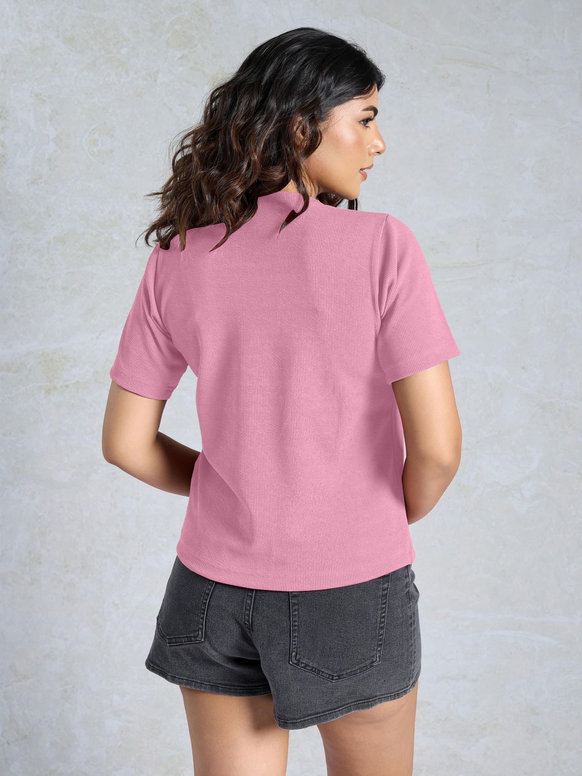 Pink Knitted Casual T-Shirt — alternate view