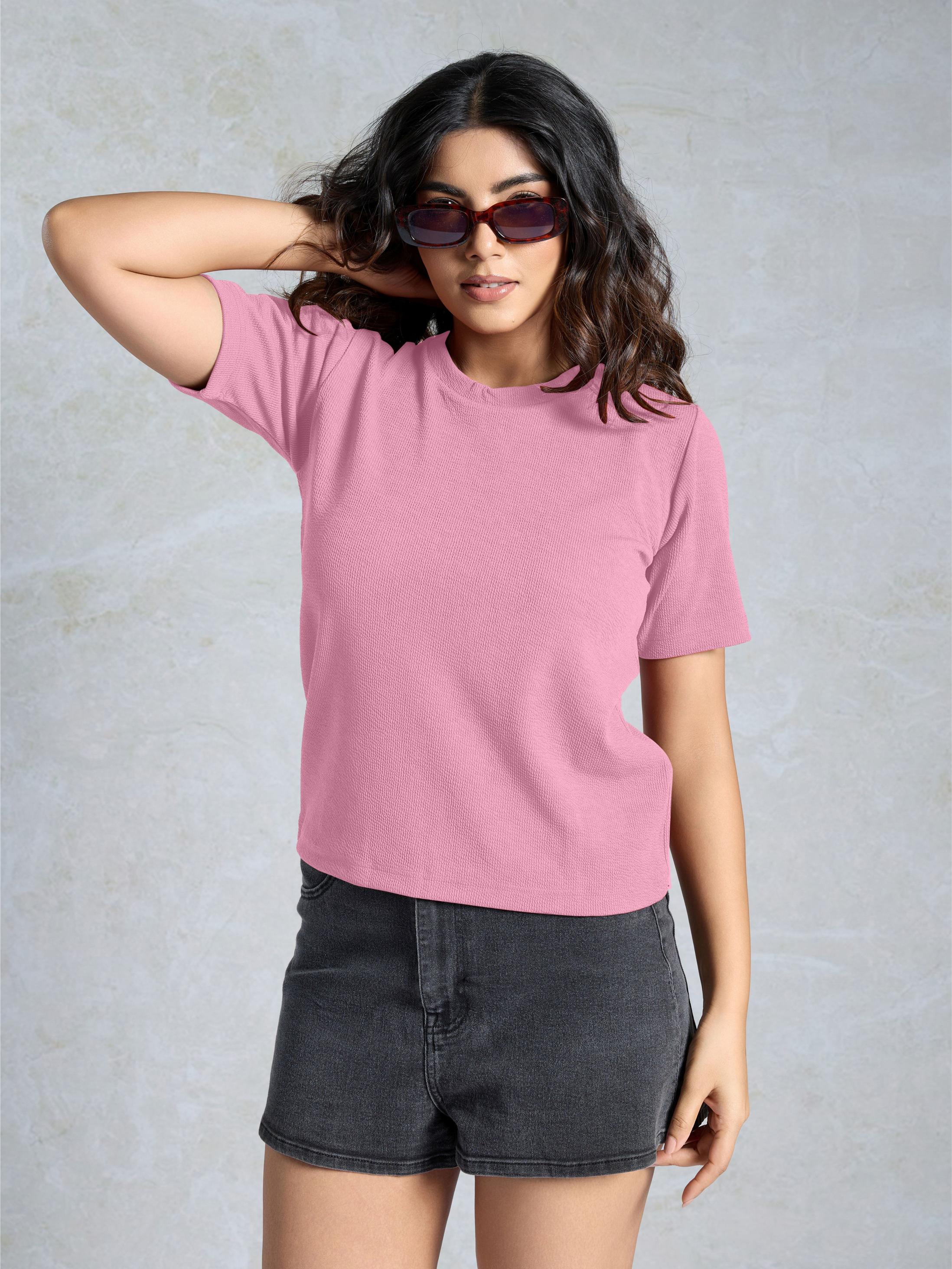 Pink Knitted Casual T-Shirt