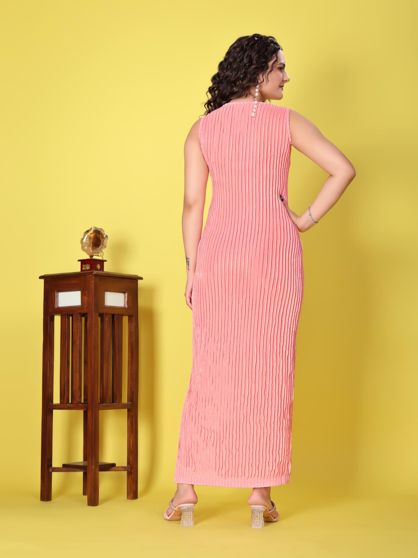 Pink Knitted Designer Maxi Dress — alternate view
