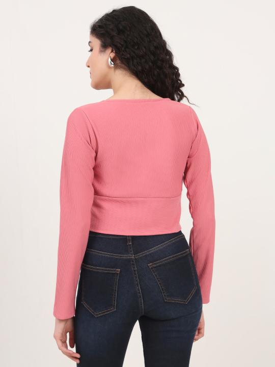 Pink Knitted Women’s Crop Top — alternate view