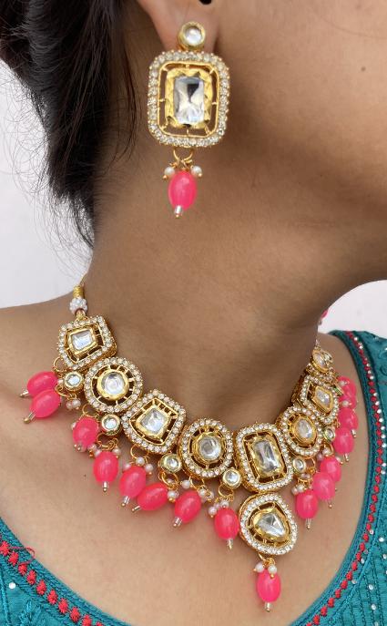 Pink Kundan Nacklace Set