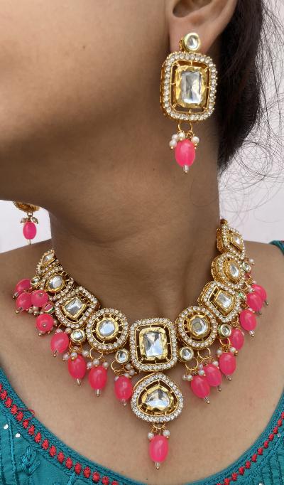 Pink Kundan Nacklace Set — alternate view