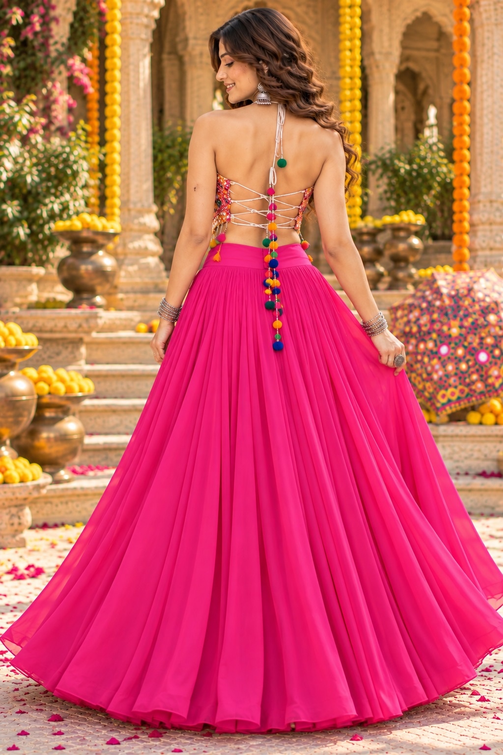 Pink Kutch Mirror Embroidered Georgette Lehenga Choli — alternate view