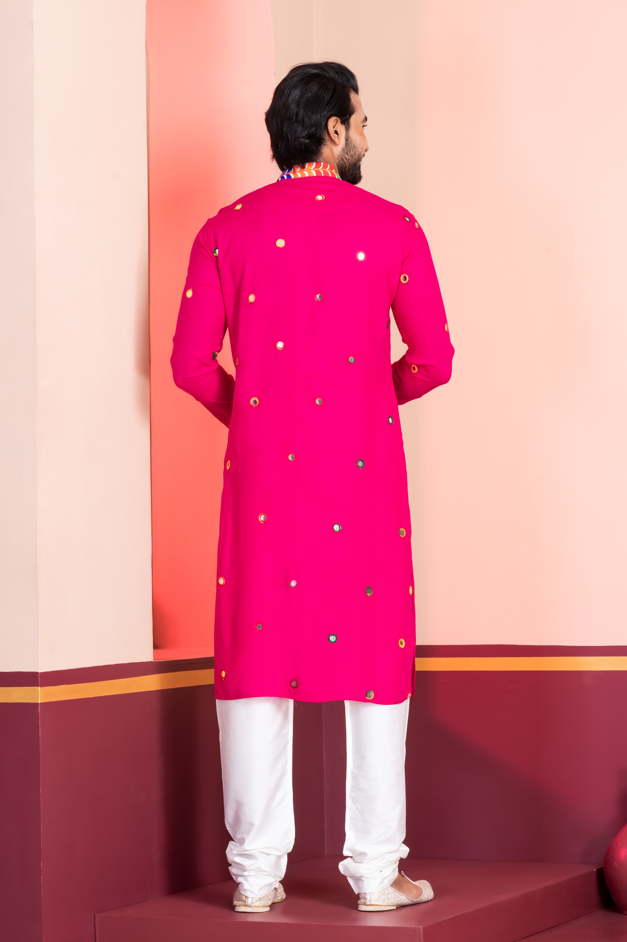 Pink Lace Embroidery Rayon Kurta Pyjama — alternate view