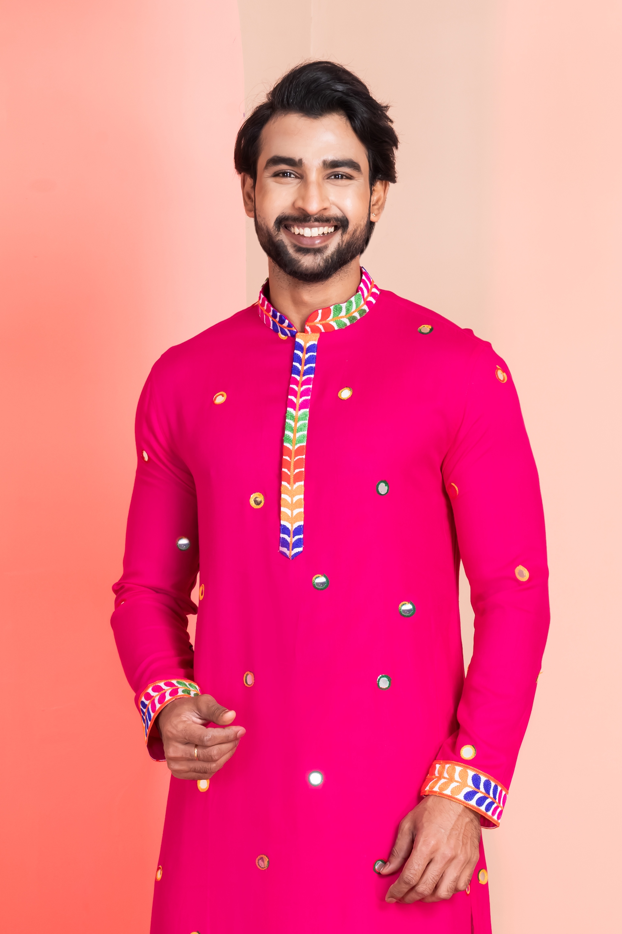 Pink Lace Embroidery Rayon Kurta Pyjama