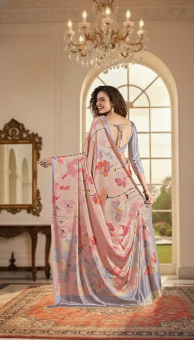 Pink-Lavender Digital Printed Crepe Silk Saree — alternate view