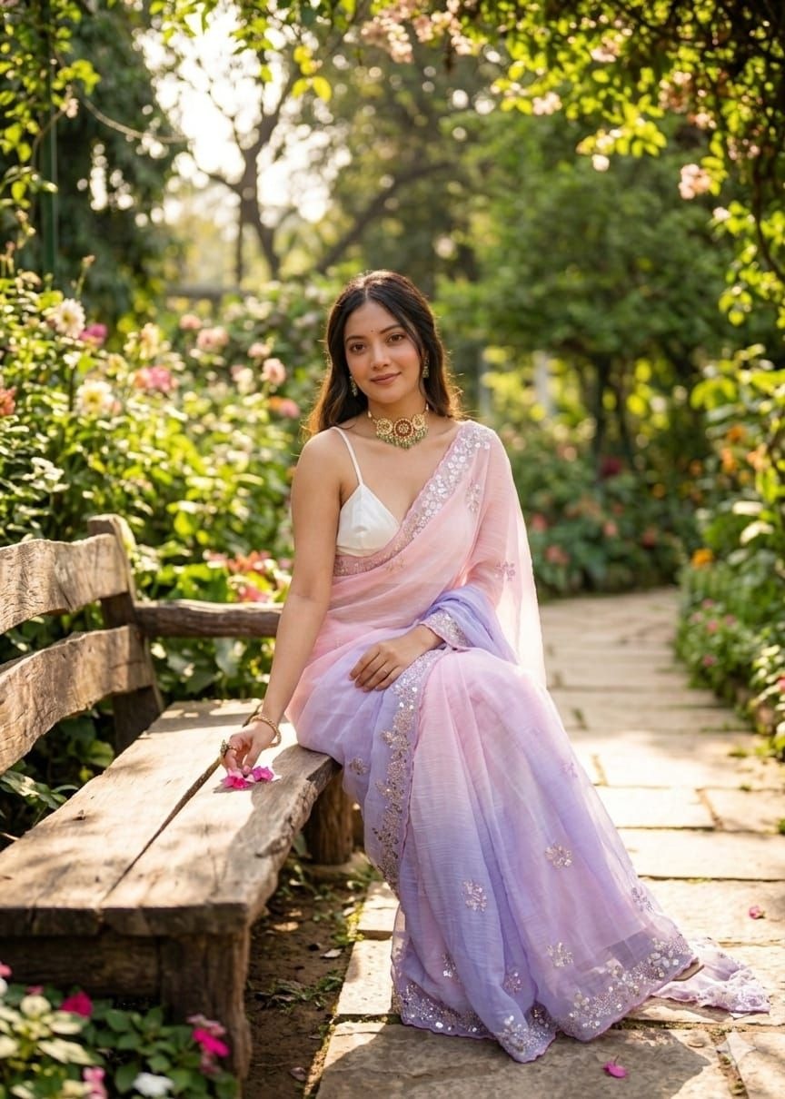 Pink-Lavender Pixel Crush Saree