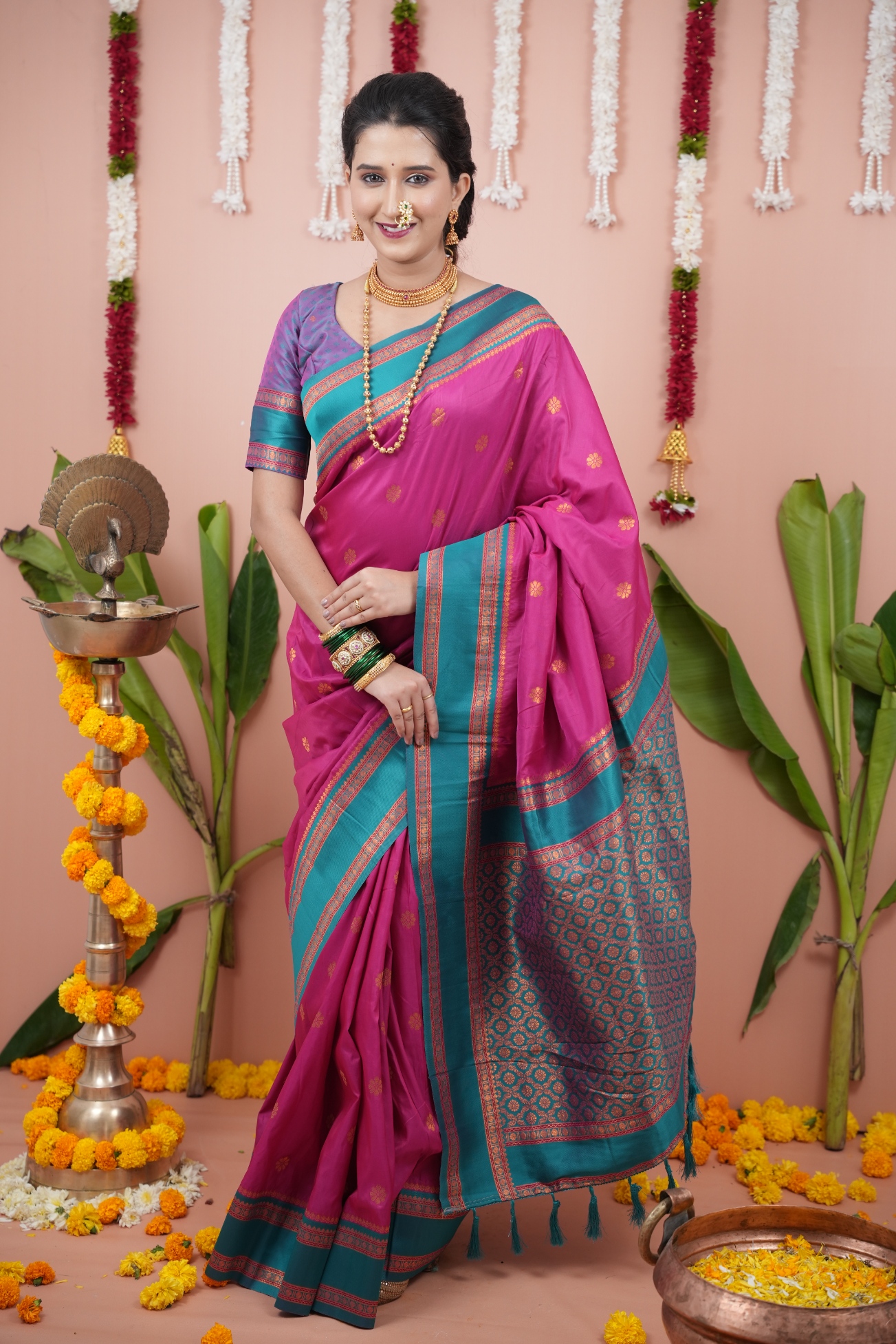 Pink Light Purple Heritage Saree