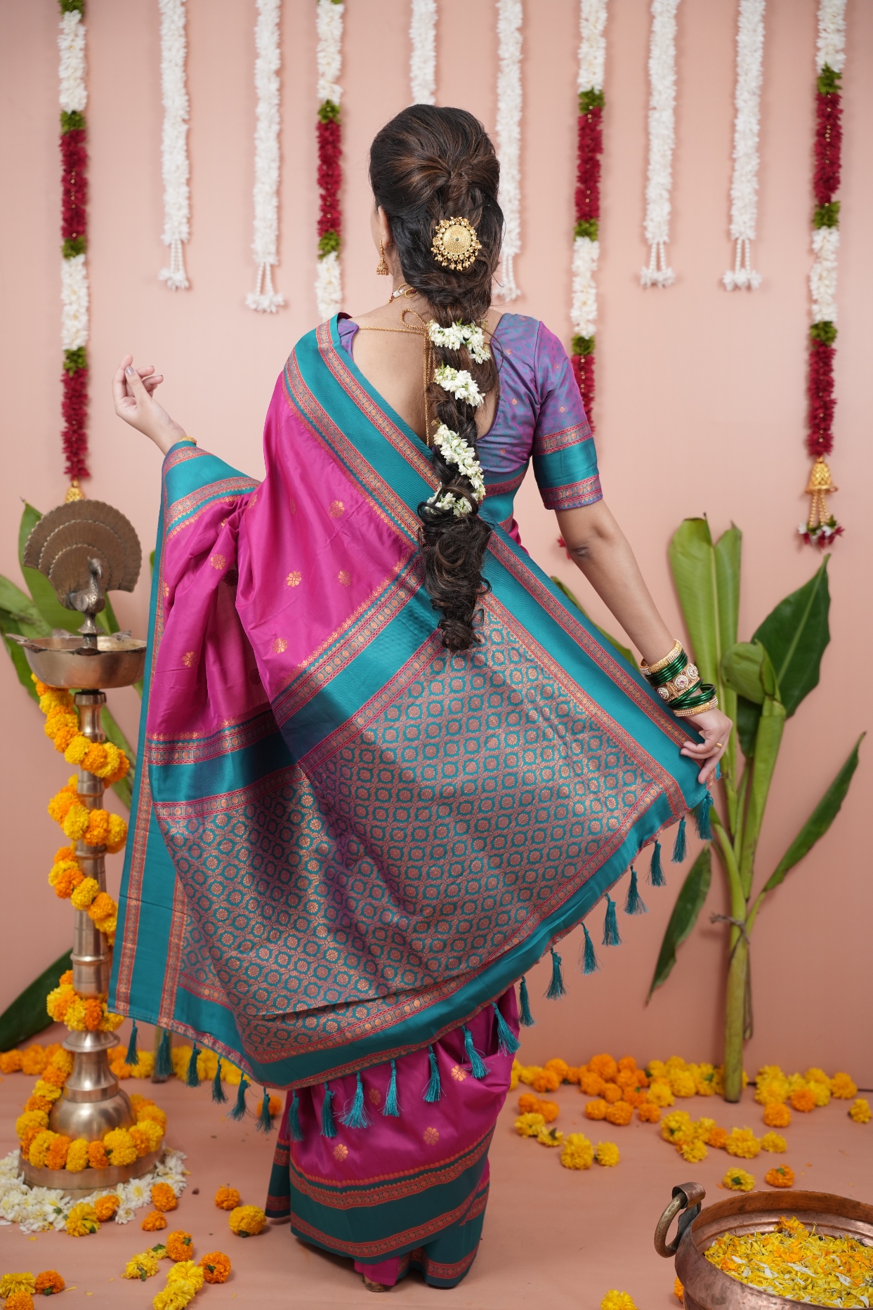 Pink Light Purple Heritage Saree — alternate view