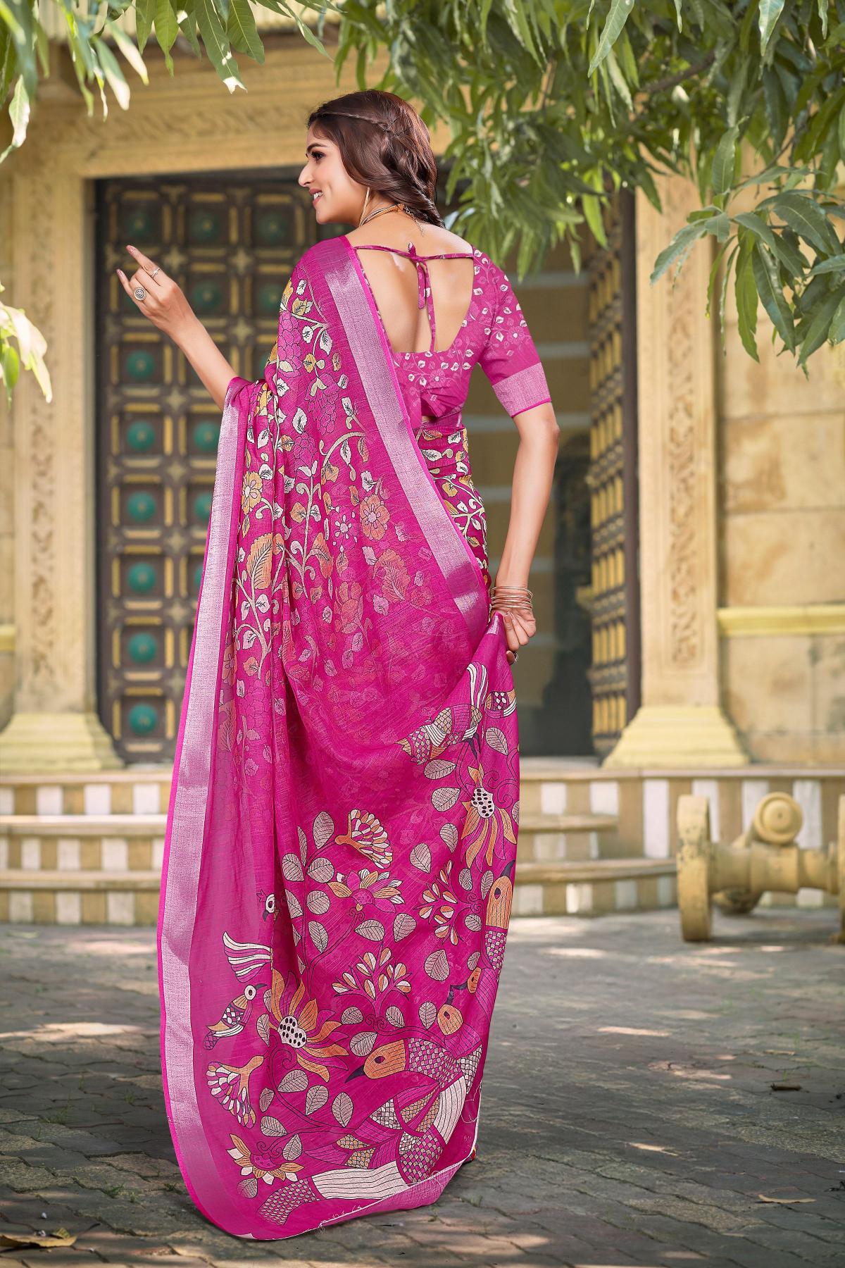 Pink Linen Cotton Digital Printed Saree — alternate view